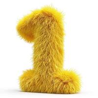 AI generated Vibrant yellow, furry textured number one. Soft, fluffy appearance stands out against a clean white backdrop. photo