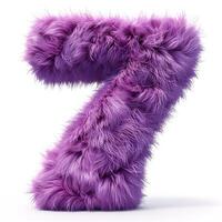 AI generated a vibrant purple, furry number seven that is both visually striking and tactile. The fur has different shades of purple and appears soft with visible fur strands photo