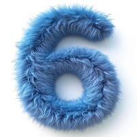 AI generated A vivid blue, furry textured number six displayed prominently against a clean, white backdrop. photo