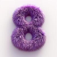 AI generated A vivid purple, furry textured number 8 displayed prominently against a clean, white backdrop. photo