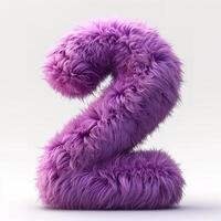 AI generated A unique visual of the number two, covered in a rich, fluffy purple texture. It's an artistic blend of numerals and tactile sensation. photo