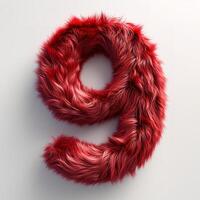 AI generated A striking image showcasing the number 9, crafted from a vibrant, lush, red fur texture against a pristine white backdrop. photo