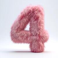 AI generated A number four covered in soft, pink fur stands against a clean, white backdrop, showcasing a unique textural visual photo