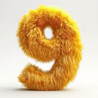 AI generated A unique image showcasing a number 9 covered in bright golden fur, standing out vividly against a clean white backdrop. photo