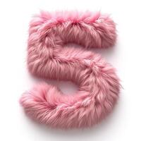 AI generated A vivid image showcasing a number 5 created from a luxurious pink fluffy material, giving it a soft and cozy appearance against a pristine white backdrop photo