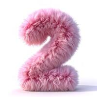 AI generated A vibrant, soft, pink fluffy number two displayed prominently against a clean white backdrop. photo