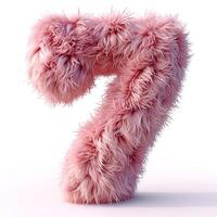 AI generated A unique image showcasing a number 7 covered in pink fur, displaying a soft texture against a pristine white backdrop. photo