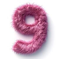 AI generated A vibrant pink, furry textured number 9 displayed prominently against a pristine white backdrop, showcasing a unique artistic representation. photo