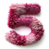 AI generated a vibrant, furry texture that forms the number five in various shades of pink against a pristine white backdrop. The fur is dense and appears soft to touch photo