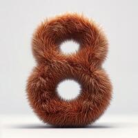 AI generated Unique image showcasing a digit eight covered in realistic brown fur texture against a clean white backdrop. photo