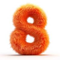 AI generated A vibrant, fuzzy orange number 8 stands out against a white background, showcasing a soft texture and bold hue. photo