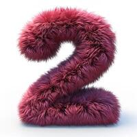 AI generated A vivid, plush red number two. Its soft, fluffy texture gives a unique visual appeal, perfect for creative designs. photo