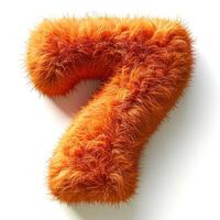 AI generated Vibrant orange, fuzzy textured number seven displayed prominently against a clean, white backdrop. Soft, fluffy texture photo