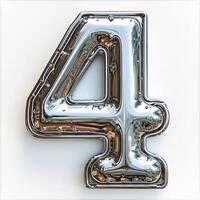 AI generated A shiny metallic number 4 with a reflective surface and intricate details, isolated on a clean white backdrop. photo