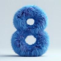 AI generated Vibrant blue, furry textured number 8 displayed prominently against a clean, white backdrop. photo