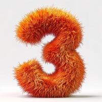 AI generated A vibrant orange furry textured number 3 displayed prominently against a clean white backdrop. photo