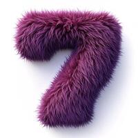 AI generated A numeral seven characterized by its vivid purple hue and soft, furry texture, stands out elegantly against a pristine white background. photo