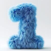 AI generated A vibrant blue, furry textured number one shape stands out, isolated against a pristine white backdrop photo