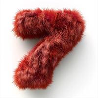 AI generated A vivid, furry red number 7 displayed against a pristine white backdrop, showcasing a soft, fluffy texture. photo