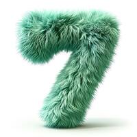 AI generated A vibrant green, furry number 7 stands out against a pristine white backdrop, showcasing intricate textures and a soft appearance. photo