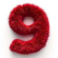 AI generated A bold red, furry number nine stands out against a pristine white backdrop, showcasing intricate texture details photo