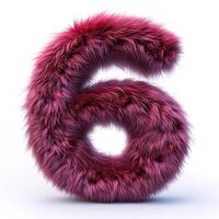 AI generated A unique depiction of the number six covered in lush, red fur, creating a visually striking contrast against a pure white background. photo