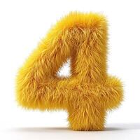 AI generated A fuzzy yellow number four with a soft texture is displayed against a white background. photo