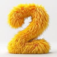 AI generated A unique depiction of the number two, covered in bright yellow, fluffy, soft texture that gives it a lively and dynamic appearance. photo