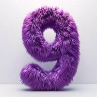 AI generated A vibrant purple, furry texture forms the number 9. It's a creative, artistic representation with a soft, inviting appearance. photo