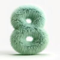 AI generated A unique image showcasing a green, furry textured number 8. It stands out vividly against a clean, white backdrop. photo