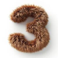 AI generated Unique image showcasing a digit five covered in dense, brown, furry texture isolated against a pristine white backdrop. photo