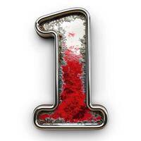 AI generated A metallic numeral one with a textured surface of red and silver rust, prominently displayed against a clean white backdrop photo