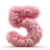 AI generated A vibrant, soft, pink fluffy texture forms the number five against a pristine white backdrop. photo