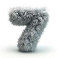 AI generated A unique image showcasing a grey, furry textured number 7 against a pristine white backdrop, highlighting contrast and detail. photo