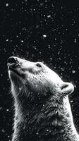 ai generado negro y blanco obra de arte presentando un polar oso en medio de un estrellado fondo, ilustrando un mezcla de naturaleza y cosmos. foto