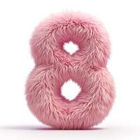 AI generated A unique image showcasing a number 8 covered in pink fur, displaying a soft texture against a pristine white backdrop. photo