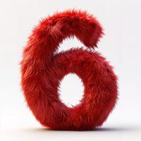 AI generated A vivid red, furry textured number 6 displayed prominently against a clean, white backdrop, showcasing contrast and visual appeal. photo