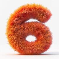 AI generated A vivid, fluffy, orange numeral 6. The fibers appear soft, giving the number a lively and dynamic aesthetic. photo