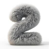 AI generated A unique image showcasing a grey, furry textured number two isolated against a pristine white backdrop photo