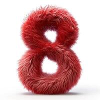 AI generated A vivid red, fluffy texture forms the number 8. Its an artistic, eye-catching representation, perfect for creative designs and abstract art pieces. photo