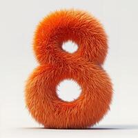 AI generated a large, three-dimensional number 8 that is covered in bright orange fuzz. The fuzz gives the number a soft and fluffy appearance. photo