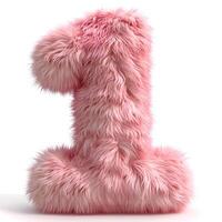 AI generated A vibrant, fluffy pink number one stands out against a pristine white backdrop, showcasing its soft photo