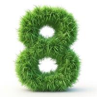 AI generated A unique number 8 covered in bright green grass, showcasing a vivid and lush texture against a white background. photo