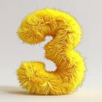 AI generated A visually striking image showcasing the number three, adorned with bright yellow, soft, fluffy textures that make it pop against a minimalist background photo