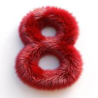 AI generated A vibrant red, furry textured number 8 displayed prominently against a stark white backdrop, showcasing contrast and visual appeal. photo