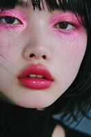 AI generated Sparkling Elegance Pink Glitter Harajuku Beauty Unleashes Fashion Magic photo