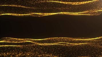 Abstract luxurious, premium sparkling golden waves of particles slowly floating in cyberspace illuminated by rays of soft light. Dark brown elegant background for business, presentations, ceremonies. video