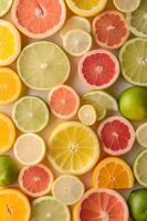 AI generated Citrus Kaleidoscope A Splash of Colorful Juiciness in the Background photo