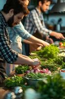 ai generado culinario conexión de la granja a la mesa Cocinando clase revelando Fresco ingredientes foto