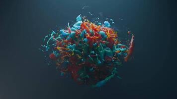 3d rendere, animazione fluido liquido spruzzo colore su buio sfondo, loop animazione video